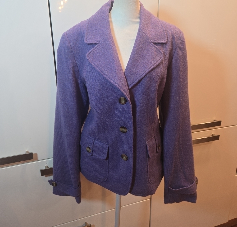 Wool Blend Cropped Tailored Purple Womens Blazer Jacket Size 8